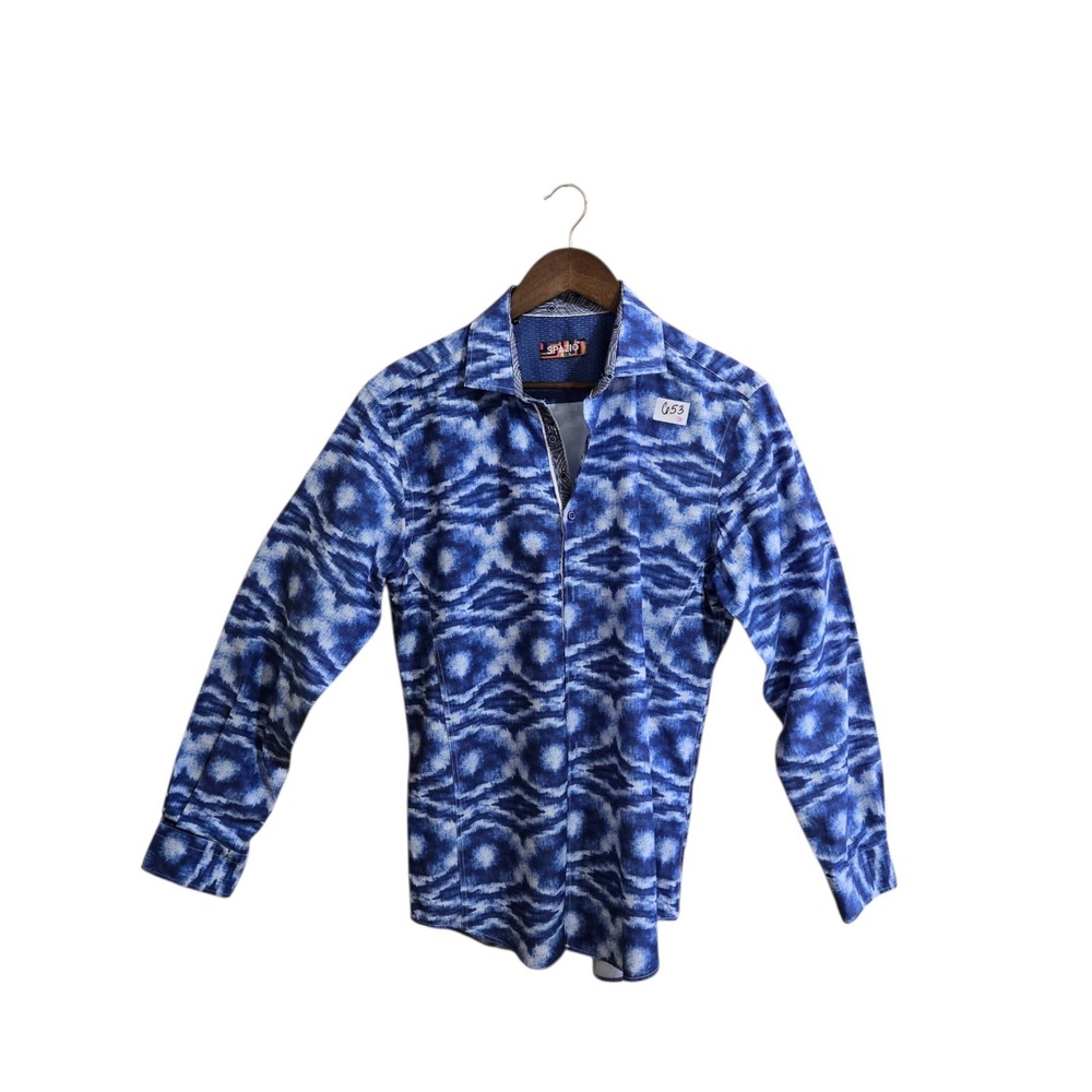 Spazio Mens Button-Down Shirt Size M Long Sleeve Blue And White